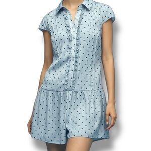 Anthropologie NWT Maeve Polka Dot Button-Front Romper - Light Blue - Size M